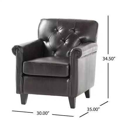 Christopher Knight Home Veronica Contemporary Bonded Leather Tufted Club Chair with Rolled Arm Design
