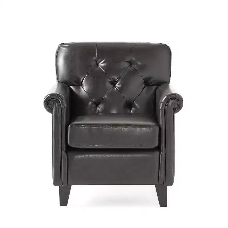Christopher Knight Home Veronica Contemporary Bonded Leather Tufted Club Chair with Rolled Arm Design