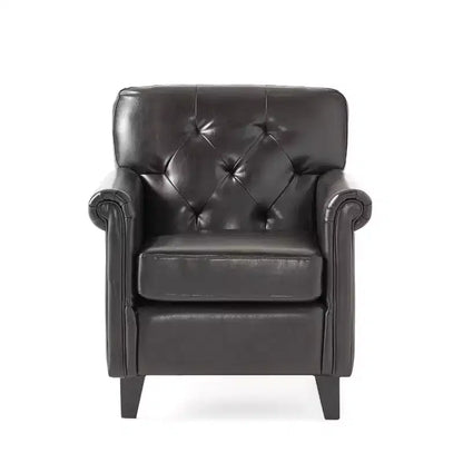 Christopher Knight Home Veronica Contemporary Bonded Leather Tufted Club Chair with Rolled Arm Design