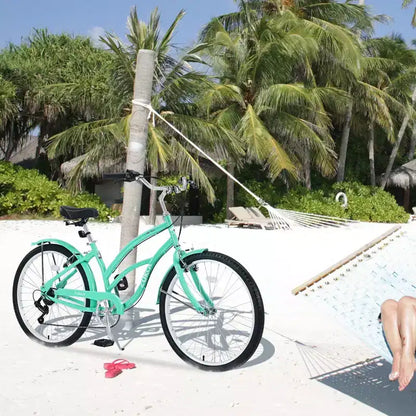 NAYSAYE Vélo de plage 26 pouces pour adultes, 7 vitesses, cadre en acier pour femmes, pour des promenades confortables, vert menthe, 69,6*28,5*40,5