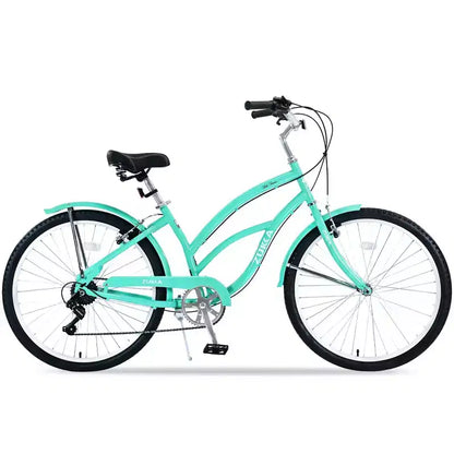 NAYSAYE Vélo de plage 26 pouces pour adultes, 7 vitesses, cadre en acier pour femmes, pour des promenades confortables, vert menthe, 69,6*28,5*40,5