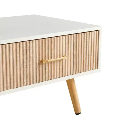 MAYEERTY Coffee Table Rectangle with Sliding Drawer for Storage White