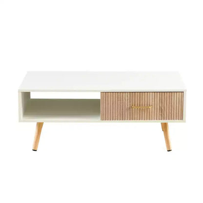 MAYEERTY Coffee Table Rectangle with Sliding Drawer for Storage White