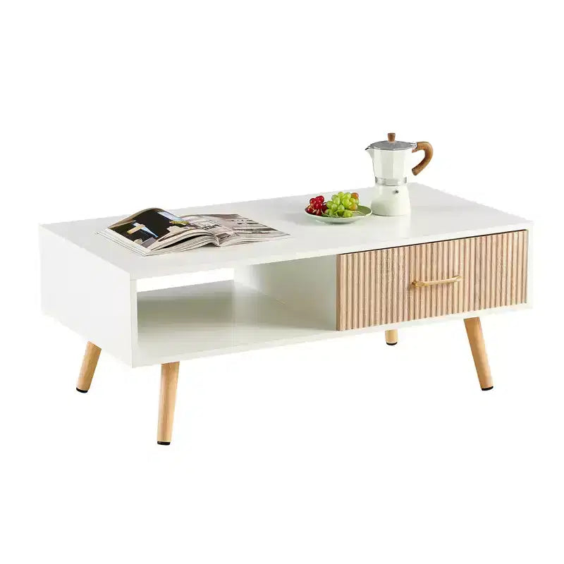 MAYEERTY Coffee Table Rectangle with Sliding Drawer for Storage White