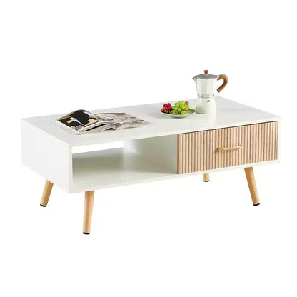 MAYEERTY Coffee Table Rectangle with Sliding Drawer for Storage White
