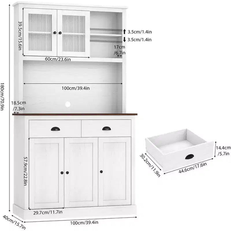 Pantry with Drawers and Adjustable Shelves, 71Tall Freestanding Kitchen Pantry Cabinet with Microwave Stand, Hutch Cabinet