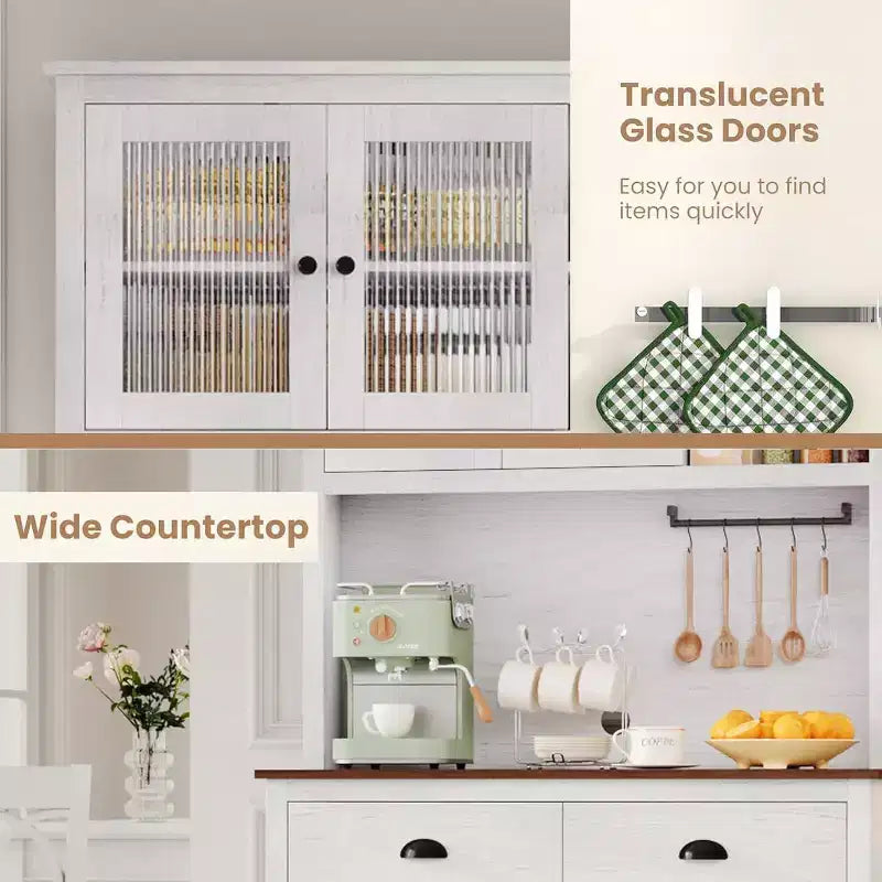 Pantry with Drawers and Adjustable Shelves, 71Tall Freestanding Kitchen Pantry Cabinet with Microwave Stand, Hutch Cabinet