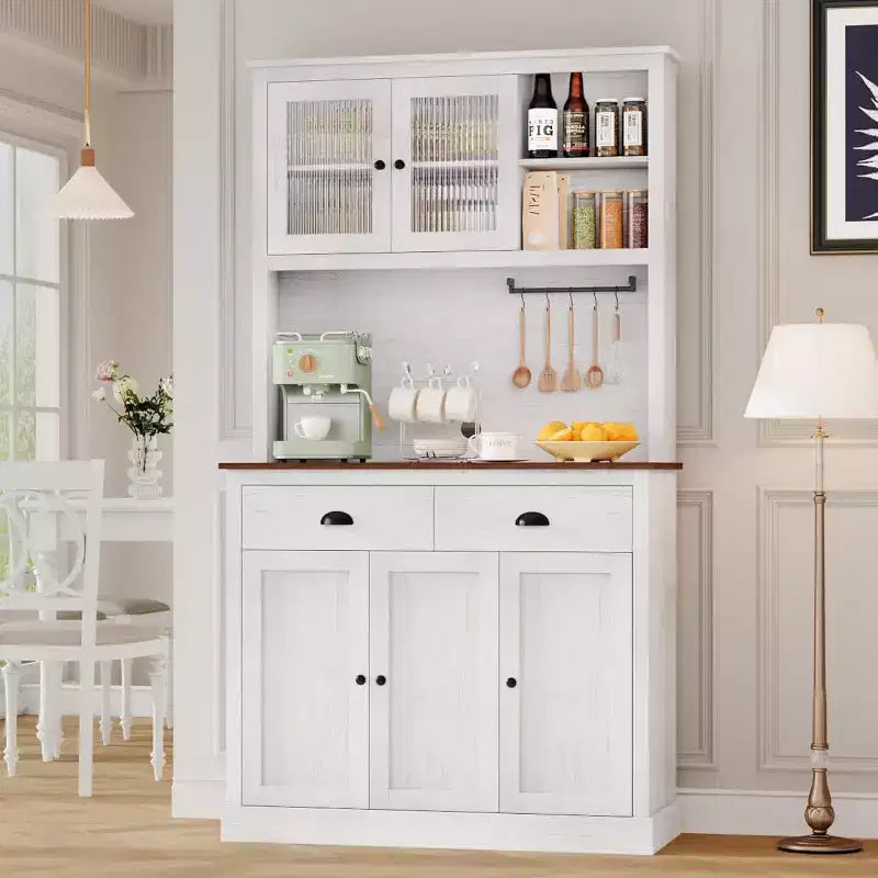 Pantry with Drawers and Adjustable Shelves, 71Tall Freestanding Kitchen Pantry Cabinet with Microwave Stand, Hutch Cabinet