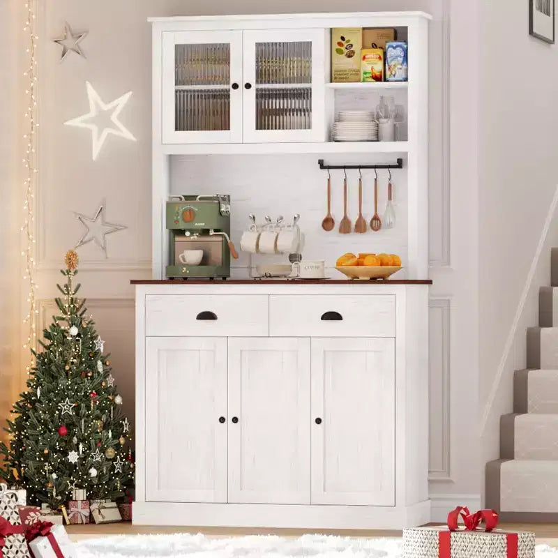 Pantry with Drawers and Adjustable Shelves, 71Tall Freestanding Kitchen Pantry Cabinet with Microwave Stand, Hutch Cabinet