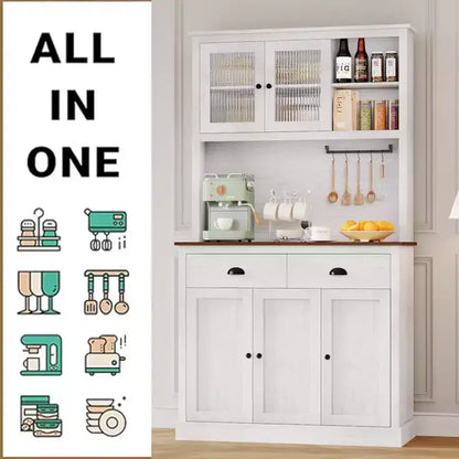 Pantry with Drawers and Adjustable Shelves, 71Tall Freestanding Kitchen Pantry Cabinet with Microwave Stand, Hutch Cabinet