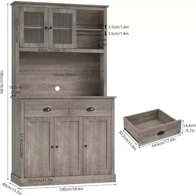 Pantry with Drawers and Adjustable Shelves, 71Tall Freestanding Kitchen Pantry Cabinet with Microwave Stand, Hutch Cabinet