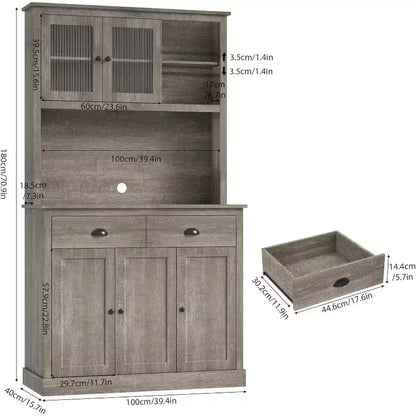 Pantry with Drawers and Adjustable Shelves, 71Tall Freestanding Kitchen Pantry Cabinet with Microwave Stand, Hutch Cabinet