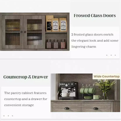 Pantry with Drawers and Adjustable Shelves, 71Tall Freestanding Kitchen Pantry Cabinet with Microwave Stand, Hutch Cabinet