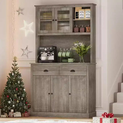 Pantry with Drawers and Adjustable Shelves, 71Tall Freestanding Kitchen Pantry Cabinet with Microwave Stand, Hutch Cabinet