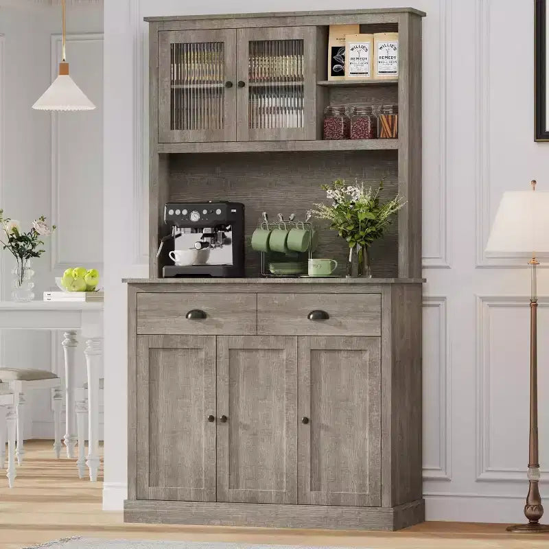 Pantry with Drawers and Adjustable Shelves, 71Tall Freestanding Kitchen Pantry Cabinet with Microwave Stand, Hutch Cabinet