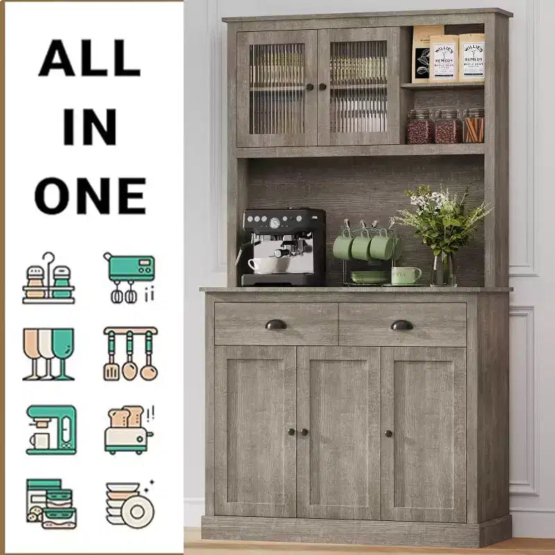 Pantry with Drawers and Adjustable Shelves, 71Tall Freestanding Kitchen Pantry Cabinet with Microwave Stand, Hutch Cabinet