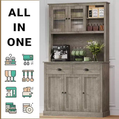 Pantry with Drawers and Adjustable Shelves, 71Tall Freestanding Kitchen Pantry Cabinet with Microwave Stand, Hutch Cabinet