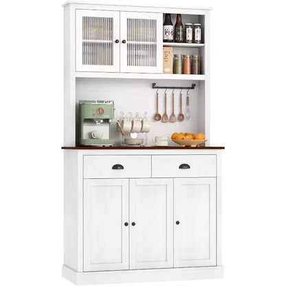 Pantry with Drawers and Adjustable Shelves, 71Tall Freestanding Kitchen Pantry Cabinet with Microwave Stand, Hutch Cabinet