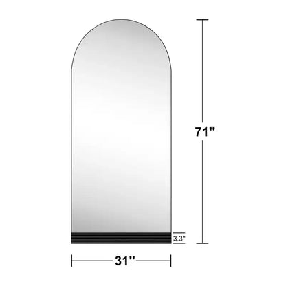 PexFix 31 in. W x 71 in. H Full-Length Arched Wood Frame Wall Mirror with Striped Wooden Base in Black