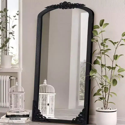 PexFix Miroir en bois massif arqué rustique de 30 po L x 69 po H à cadre sculpté pour montage soi-même, noir