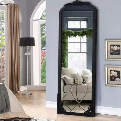 PexFix Miroir en bois massif arqué rustique de 30 po L x 69 po H à cadre sculpté pour montage soi-même, noir