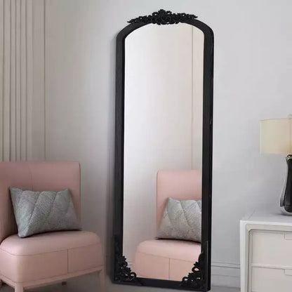 PexFix Miroir en bois massif arqué rustique de 30 po L x 69 po H à cadre sculpté pour montage soi-même, noir