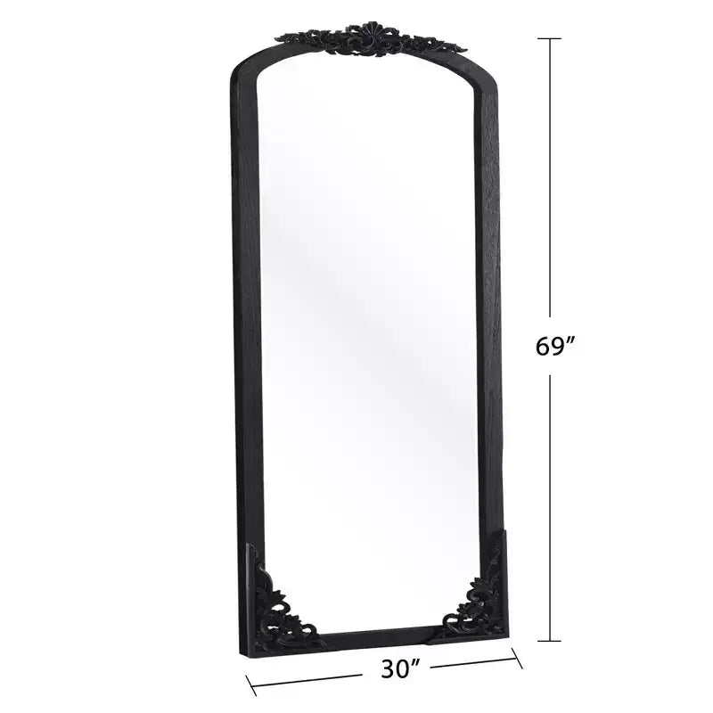 PexFix Miroir en bois massif arqué rustique de 30 po L x 69 po H à cadre sculpté pour montage soi-même, noir
