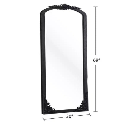 PexFix Miroir en bois massif arqué rustique de 30 po L x 69 po H à cadre sculpté pour montage soi-même, noir