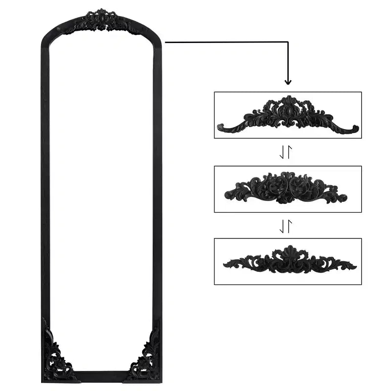 PexFix Miroir en bois massif arqué rustique de 30 po L x 69 po H à cadre sculpté pour montage soi-même, noir