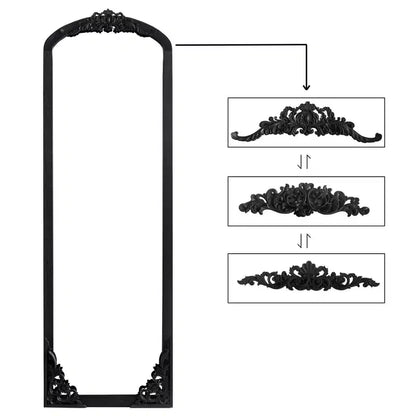 PexFix Miroir en bois massif arqué rustique de 30 po L x 69 po H à cadre sculpté pour montage soi-même, noir
