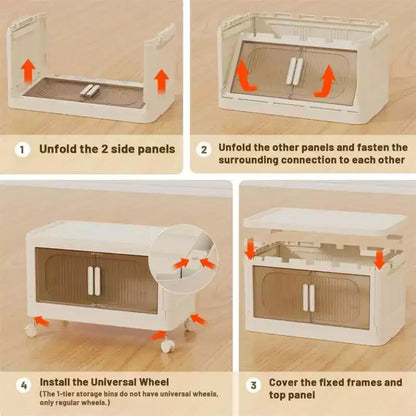 Bacs de rangement pliables à 3, 4 ou 5 niveaux, armoire de rangement pliable avec porte magnétique, roulettes verrouillables, conteneurs de rangement empilables