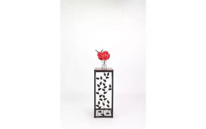 Table d'appoint en panneau de densité P2 monocouche, motif feuille de type C, plateau marron, revêtement en poudre noire