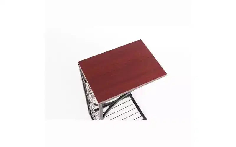 Table d'appoint en panneau de densité P2 monocouche, motif feuille de type C, plateau marron, revêtement en poudre noire