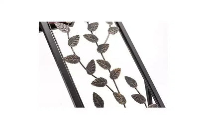 Table d'appoint en panneau de densité P2 monocouche, motif feuille de type C, plateau marron, revêtement en poudre noire