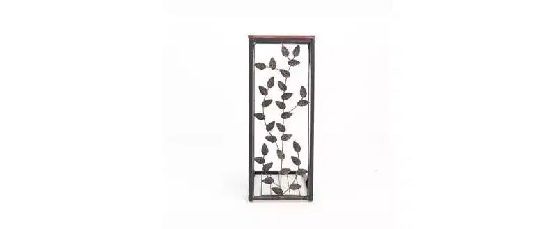 Table d'appoint en panneau de densité P2 monocouche, motif feuille de type C, plateau marron, revêtement en poudre noire