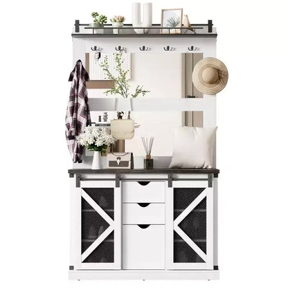 Hall Tree-5-in-1 Multifunctional Unit with Shoe Storage,Adjustable Side Stand, Coat Rack & Dressing Table.Corner Design - Perfect Entryway Furniture