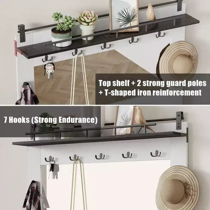 Hall Tree-5-in-1 Multifunctional Unit with Shoe Storage,Adjustable Side Stand, Coat Rack & Dressing Table.Corner Design - Perfect Entryway Furniture