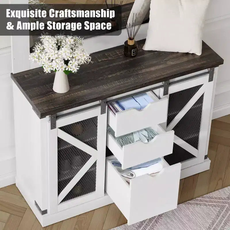 Hall Tree-5-in-1 Multifunctional Unit with Shoe Storage,Adjustable Side Stand, Coat Rack & Dressing Table.Corner Design - Perfect Entryway Furniture