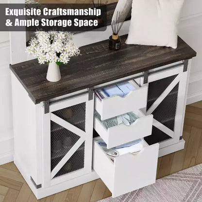 Hall Tree-5-in-1 Multifunctional Unit with Shoe Storage,Adjustable Side Stand, Coat Rack & Dressing Table.Corner Design - Perfect Entryway Furniture