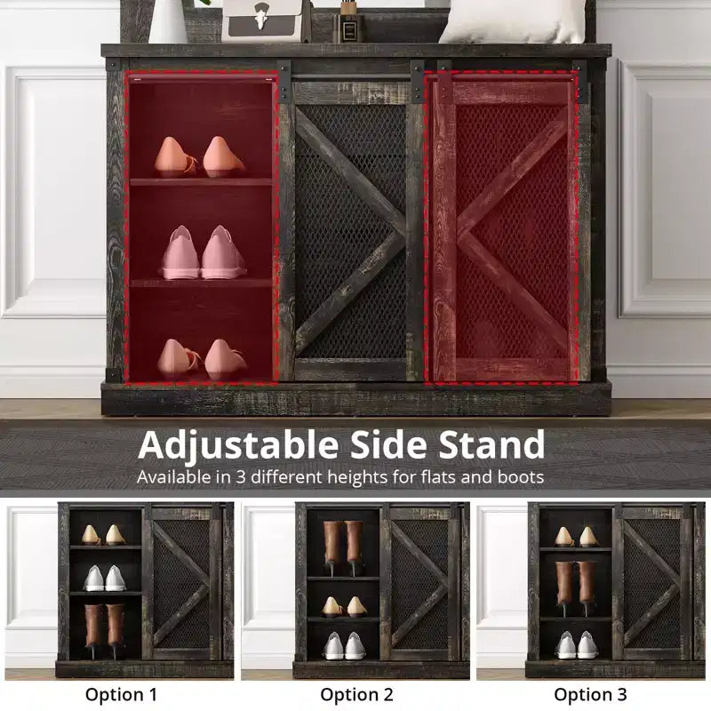 Hall Tree-5-in-1 Multifunctional Unit with Shoe Storage,Adjustable Side Stand, Coat Rack & Dressing Table.Corner Design - Perfect Entryway Furniture