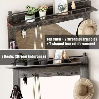 Hall Tree-5-in-1 Multifunctional Unit with Shoe Storage,Adjustable Side Stand, Coat Rack & Dressing Table.Corner Design - Perfect Entryway Furniture