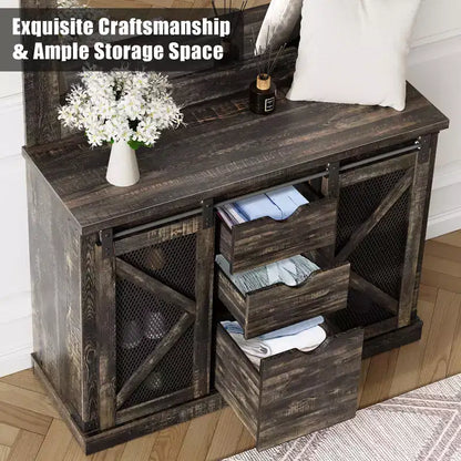 Hall Tree-5-in-1 Multifunctional Unit with Shoe Storage,Adjustable Side Stand, Coat Rack & Dressing Table.Corner Design - Perfect Entryway Furniture
