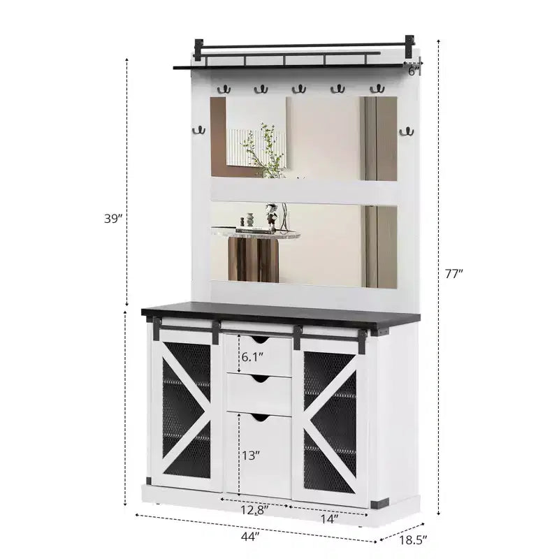 Hall Tree-5-in-1 Multifunctional Unit with Shoe Storage,Adjustable Side Stand, Coat Rack & Dressing Table.Corner Design - Perfect Entryway Furniture