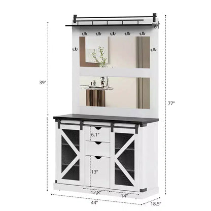 Hall Tree-5-in-1 Multifunctional Unit with Shoe Storage,Adjustable Side Stand, Coat Rack & Dressing Table.Corner Design - Perfect Entryway Furniture