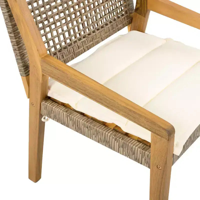 NAYSAYE Patio Dining Sets Outdoor Acacia Wood Table with Wicker Chairs and Cushions for Garden Patio, Teak, 23.5*21.25*32