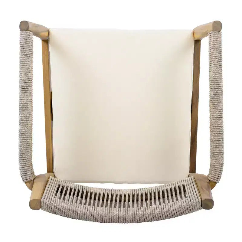 NAYSAYE Patio Dining Sets Braided Acacia Wood Dining Chairs with Cushions and Armrests for Garden Poolside, Cream and Beige, 23.25*21.5*32.25