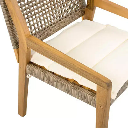 NAYSAYE Ensembles de Repas de Jardin en Bois d'Acacia avec Chaises de Repas en Osier et Coussins pour Jardin, Patio, Marron et Teck, 23,5*21,25*32