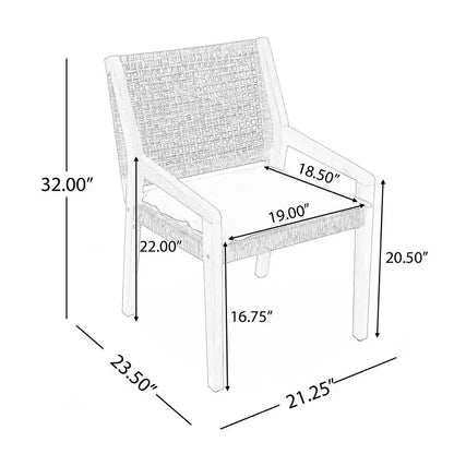 NAYSAYE Ensembles de Repas de Jardin en Bois d'Acacia avec Chaises de Repas en Osier et Coussins pour Jardin, Patio, Marron et Teck, 23,5*21,25*32