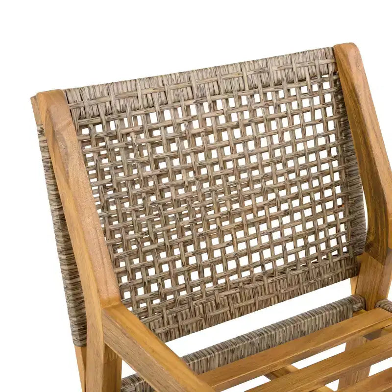 NAYSAYE Ensembles de Repas de Jardin en Bois d'Acacia avec Chaises de Repas en Osier et Coussins pour Jardin, Patio, Marron et Teck, 23,5*21,25*32