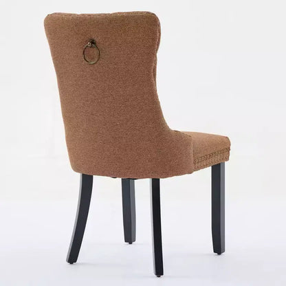 CLIHOME Set of 2 High-end Tufted Solid Wood Contemporary Flax Upholstered Linen Dining Chair with Wood Legs Nailhead Trim